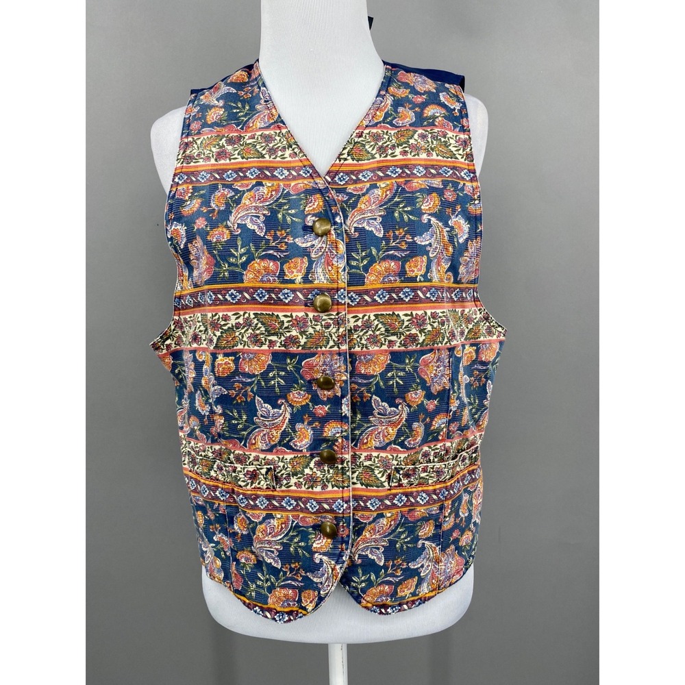 Vintage 90s Lizwear Floral Paisley Tapestry Vest Womens Sz Petite S Cottagecore‎